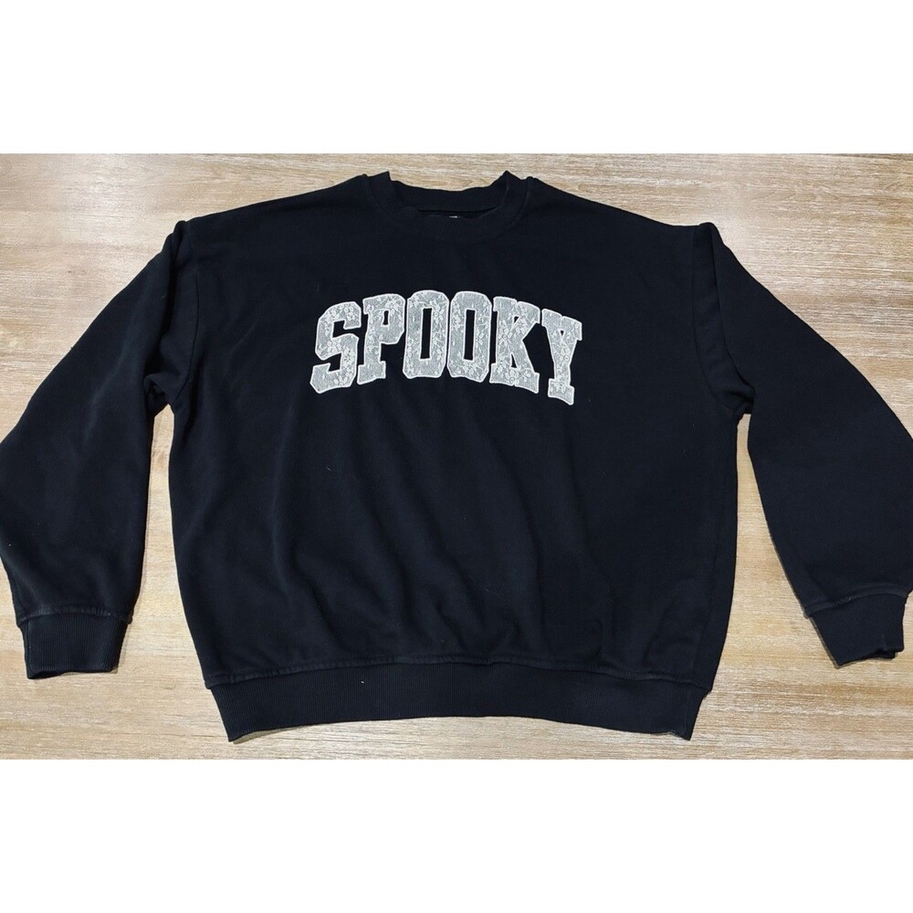 SPOOKY Black Sweatshirt Womens Size Medium Halloween Fleece Better Together